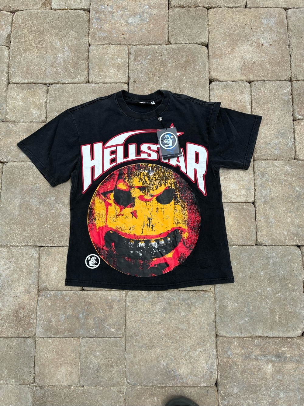 Hellstar Black Graphic Tee with Red & Yellow Smiley